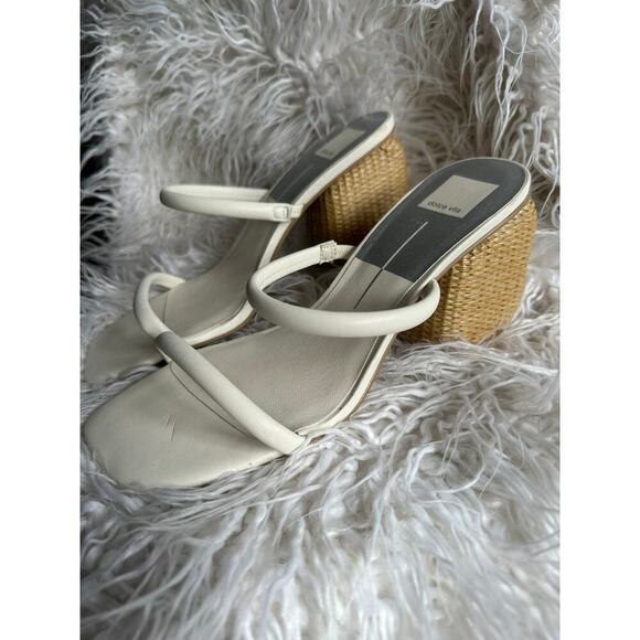 size 10 DOLCE VITA square open toe wooden block heel woven white slip on sandals - Picture 1 of 7